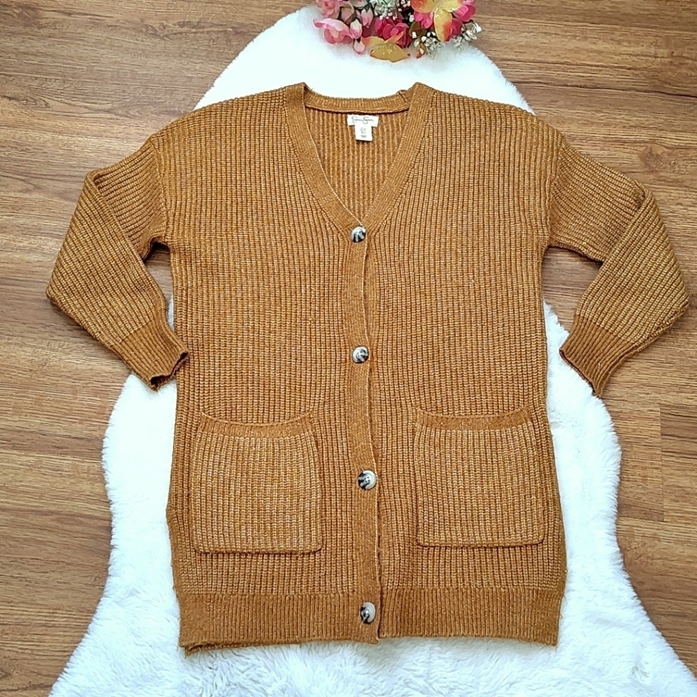 Jessica Simpson Chunky Ribbed Cardigan Sweater Mustard Yellow S Small